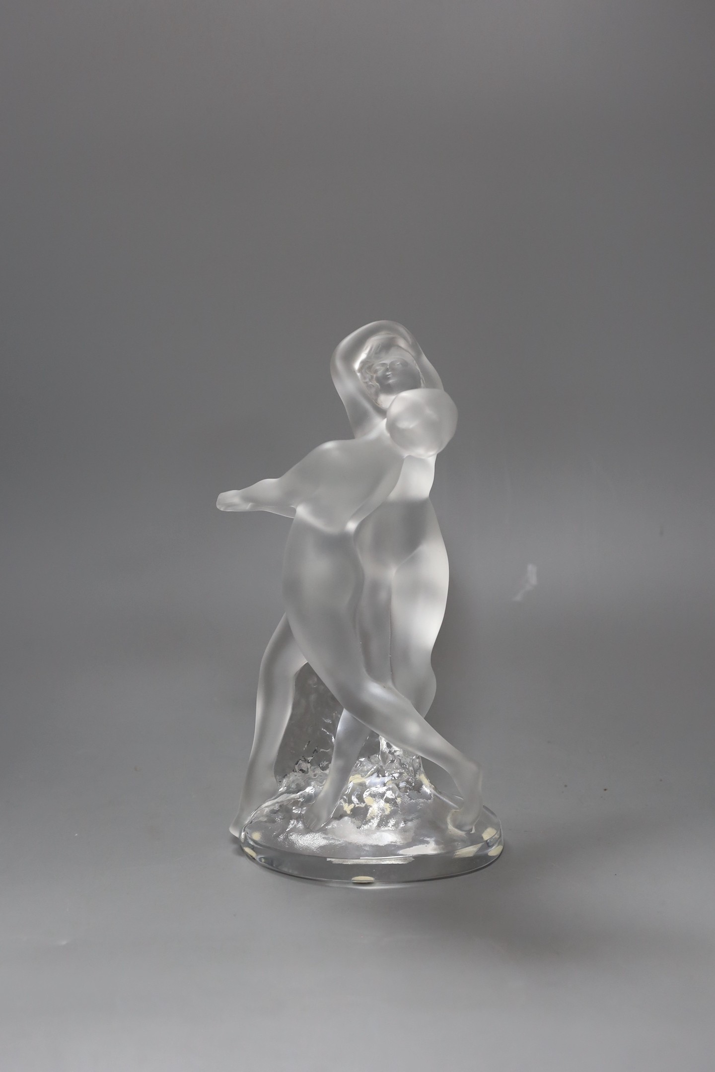 A Lalique glass figure group of dancing lady’s, 26cm